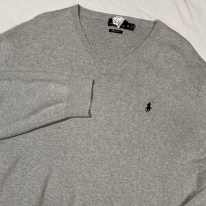 Polo‎ Ralph Lauren V Neck Sweater Mens XL Pima Cotton Gray Pony